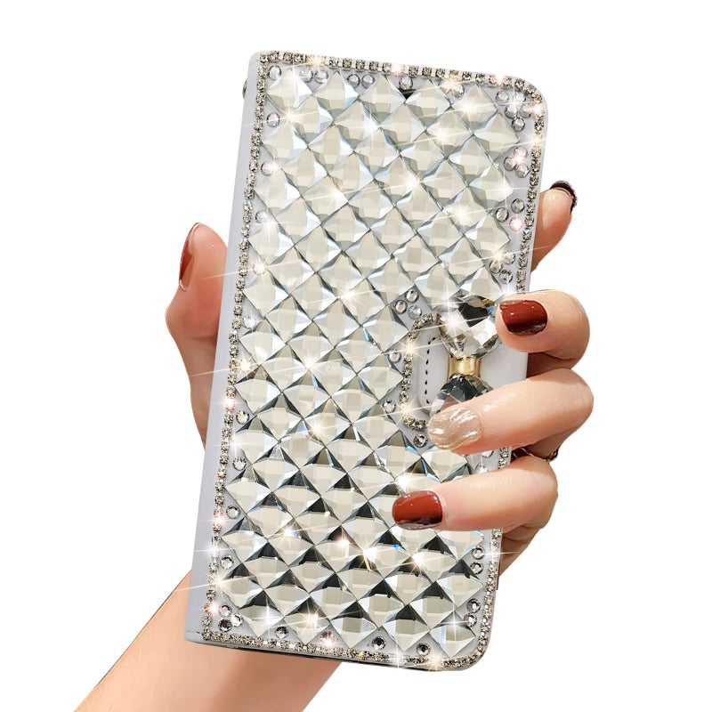 Omio for iPhone 11 Pro Max Wallet Case Luxury Glitter Bling Diamond Card Holder Women Case with Stand Sparkle Crystal Bowknot Shockproof Non-Slip Fashion Flip Cover for iPhone 11 Pro Max Case White - Image 1